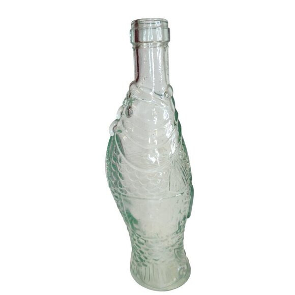 Vintage Vetreria Etrusca VE Light Sage Green Glass Fish Shaped Bottle Italy - Picture 1 of 6